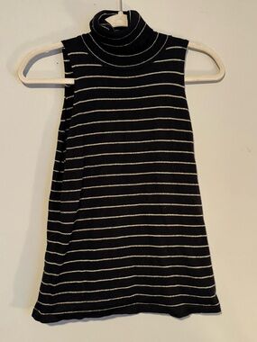 GUC LAUREN Ralph Lauren Black & Gold Striped Sleeveless Turtleneck Top
